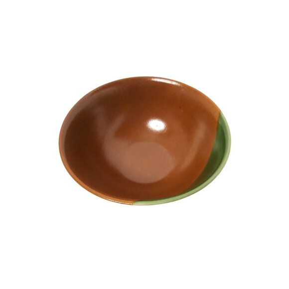 vintage brown and green handmade glazed stoneware Salad 7.5" bowl. - Picture 2 of 3